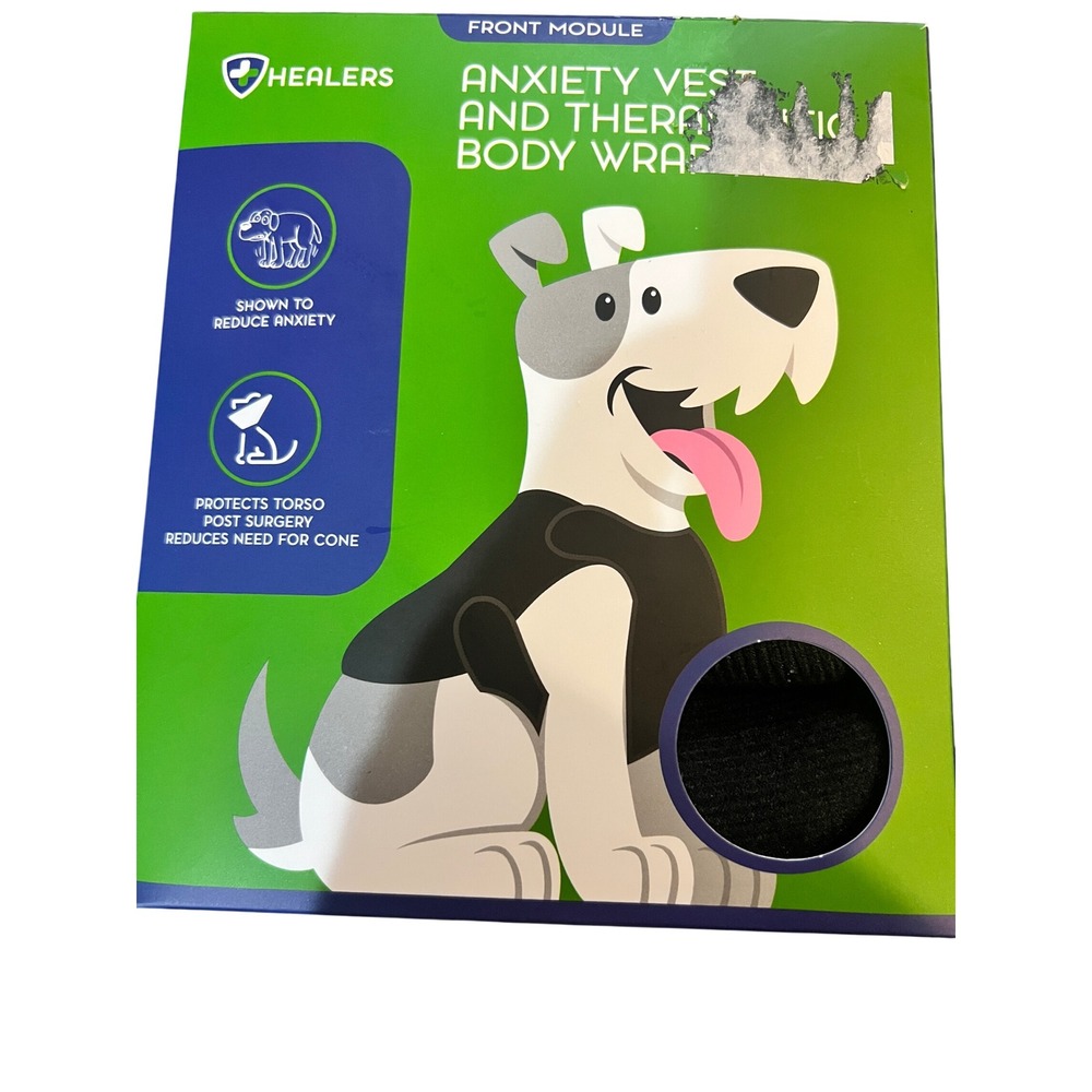 NEW Healers PetCare Anxiety Vest Therapeutic Body Wrap Front Module Blk Dog MED